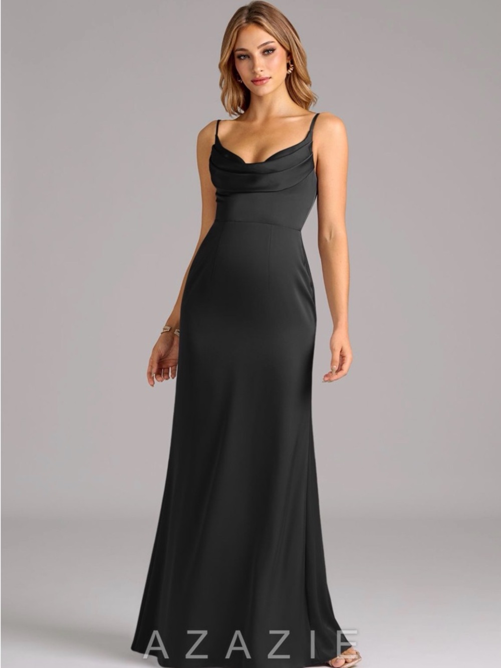 Azazie Aimee Black Stretch Satin Bridesmaid Dress